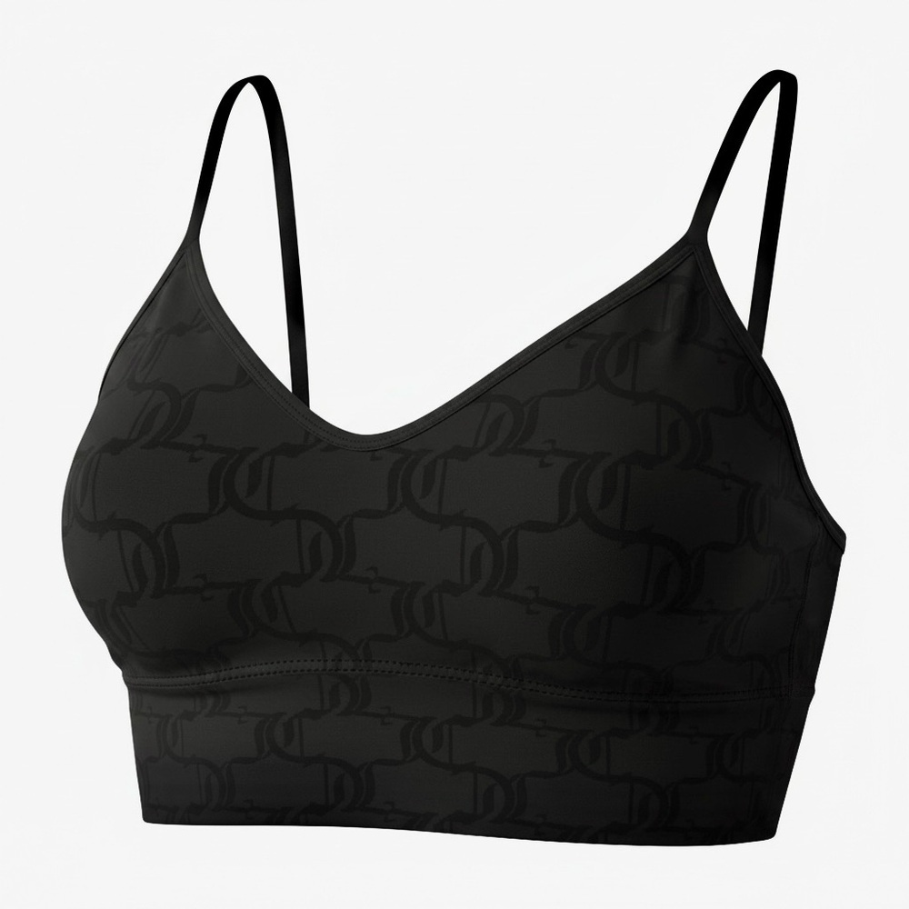 Juicy Couture JC Logo Sz XL Black Sports Bra Bralette Workout Adjustable Strap